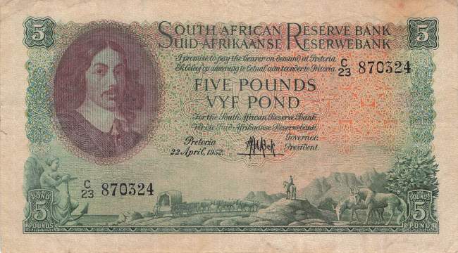 Südafrika p96a 5 Pounds 1952